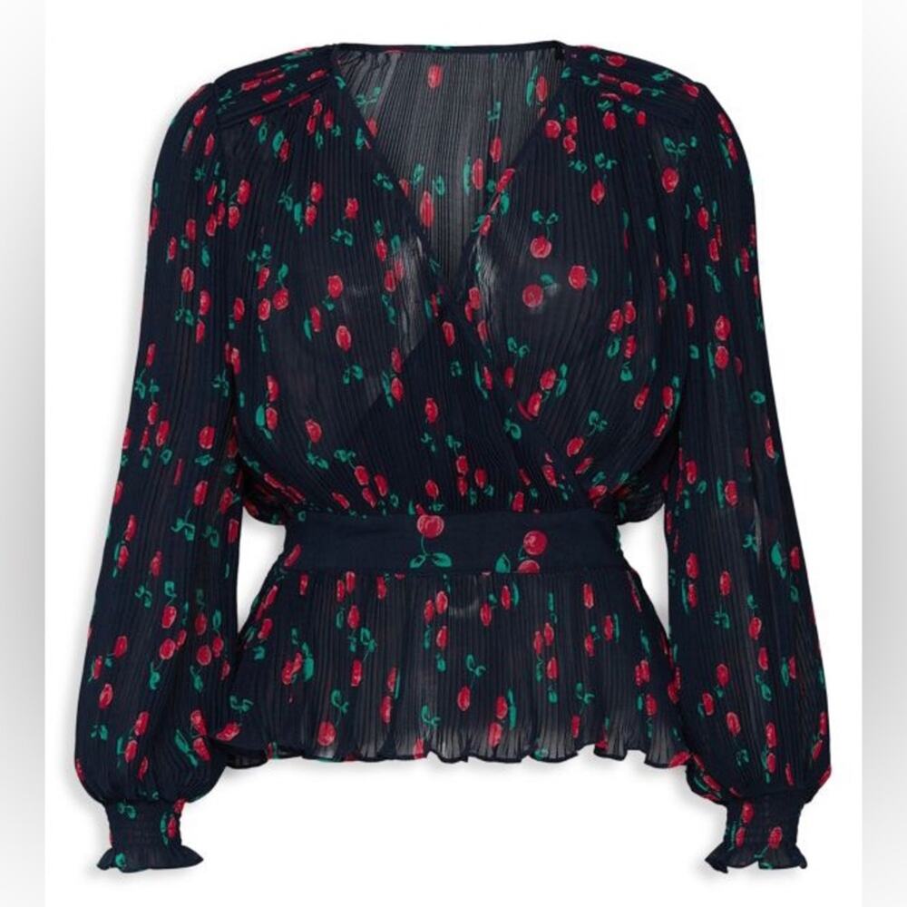 THE KOOPLES Cherry Print Pleated Crepe Top 2*